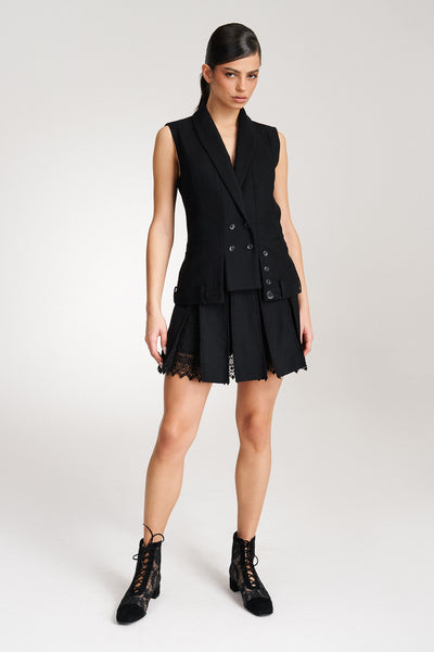 'Lima' Black Wool Layer Suit Blazer with Vest