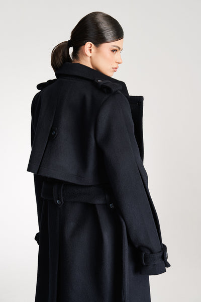 'Safiyya' Belted Double-Breasted Wool Trench Coat