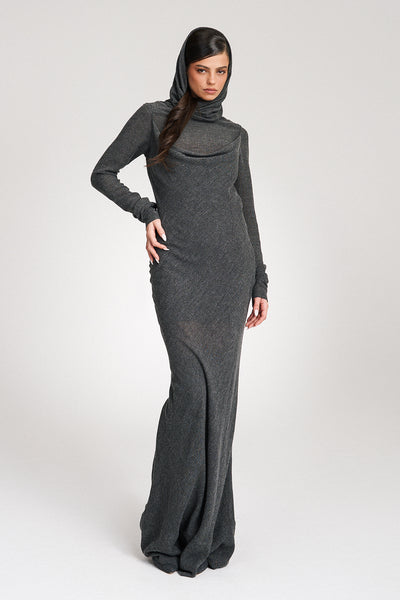 'Risha' Hooded Grey Wool Gown
