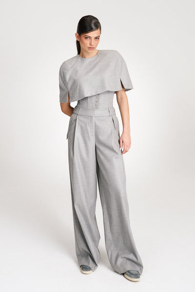'Tammy' Pleated Wide-Leg Corset Trousers
