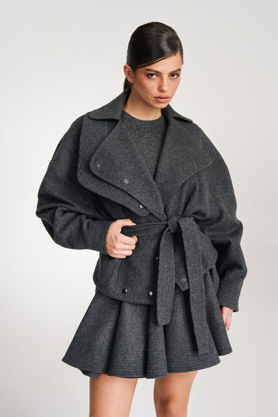 'Iris' Grey Wool Wrap Jacket