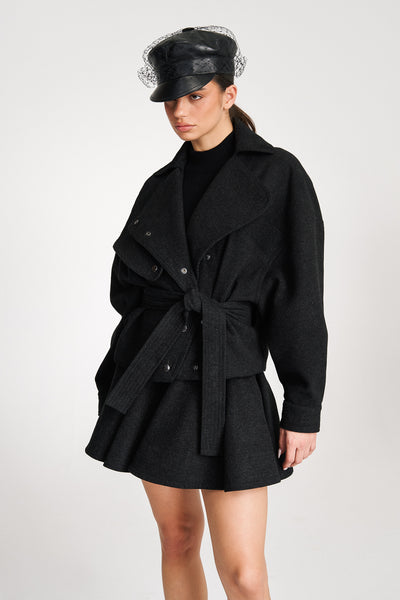 'Iris' Black Wool Wrap Jacket