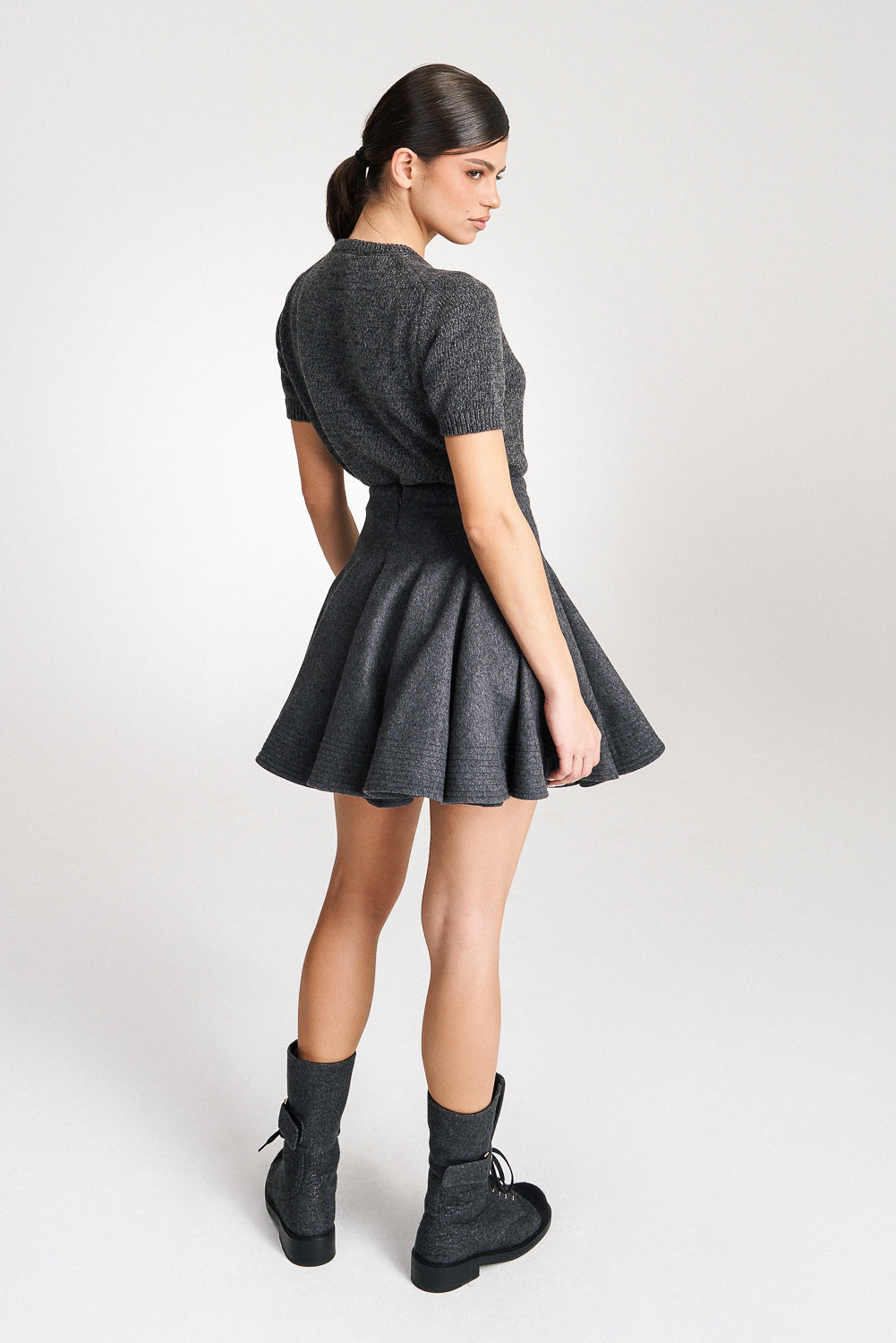'Emily' Structured Grey Wool Mini Skirt