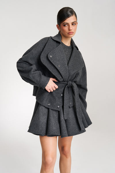 'Iris' Grey Wool Wrap Jacket