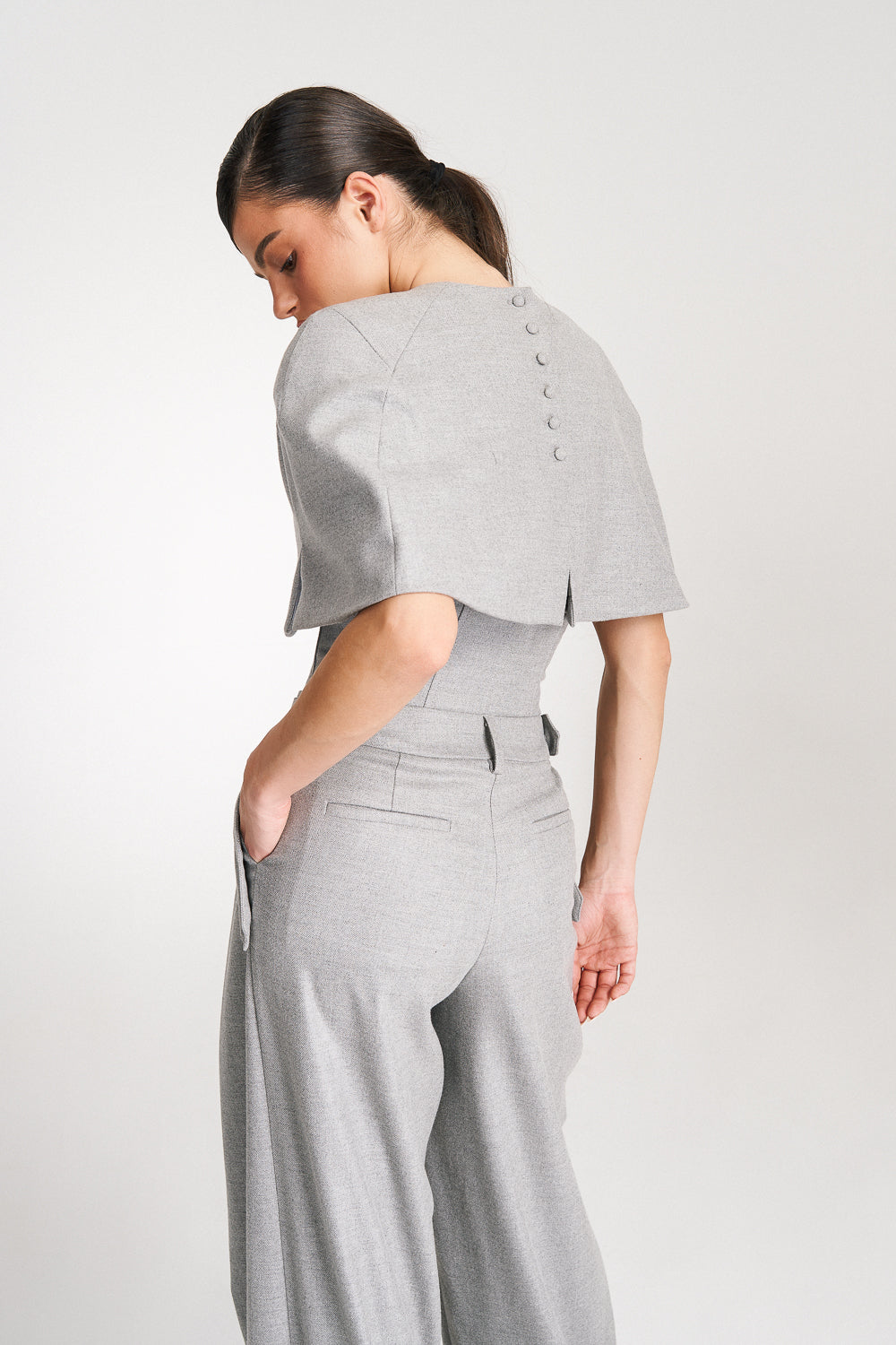 'Eleonore' Grey Cape-Effect Wool Blouse