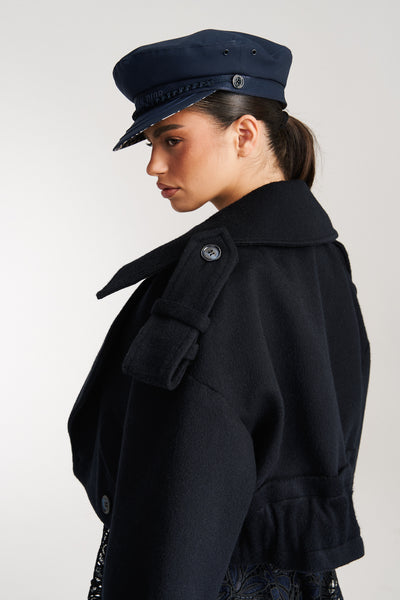 'Rae' Cropped Navy Double-Breasted Wool Coat