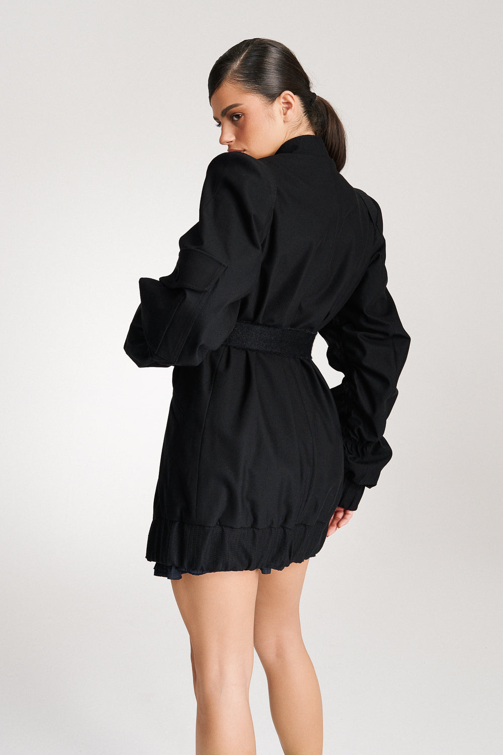 'Reese' Longline Ruched Cotton Bomber Jacket-Dress