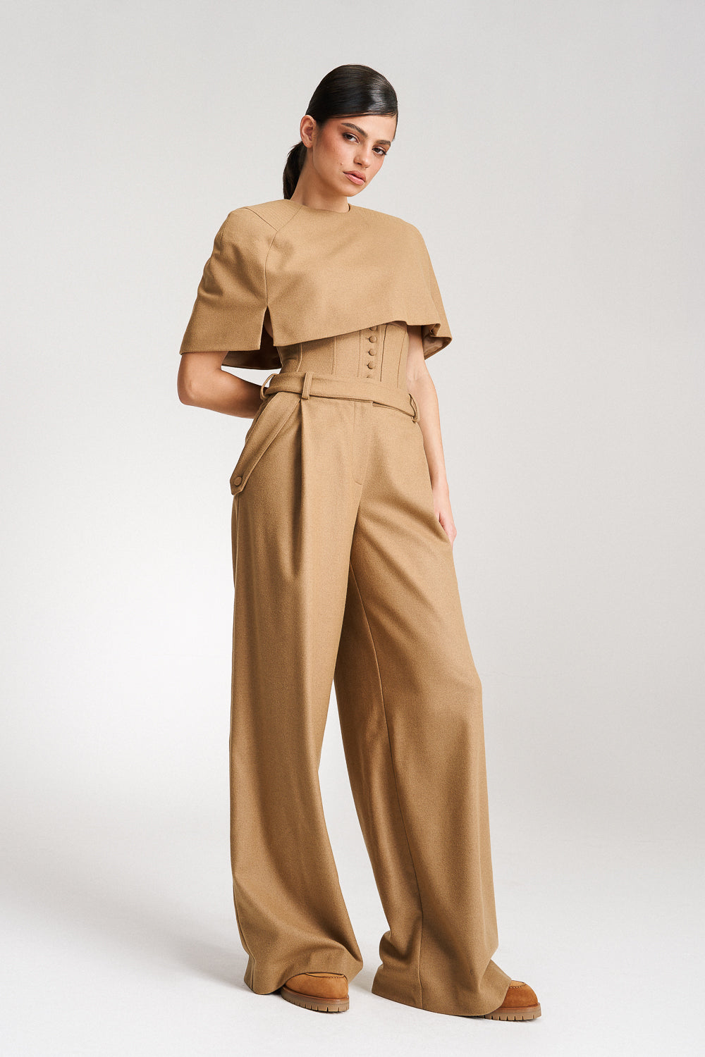 'TAMMY' PLEATED WIDE-LEG CORSET TROUSERS