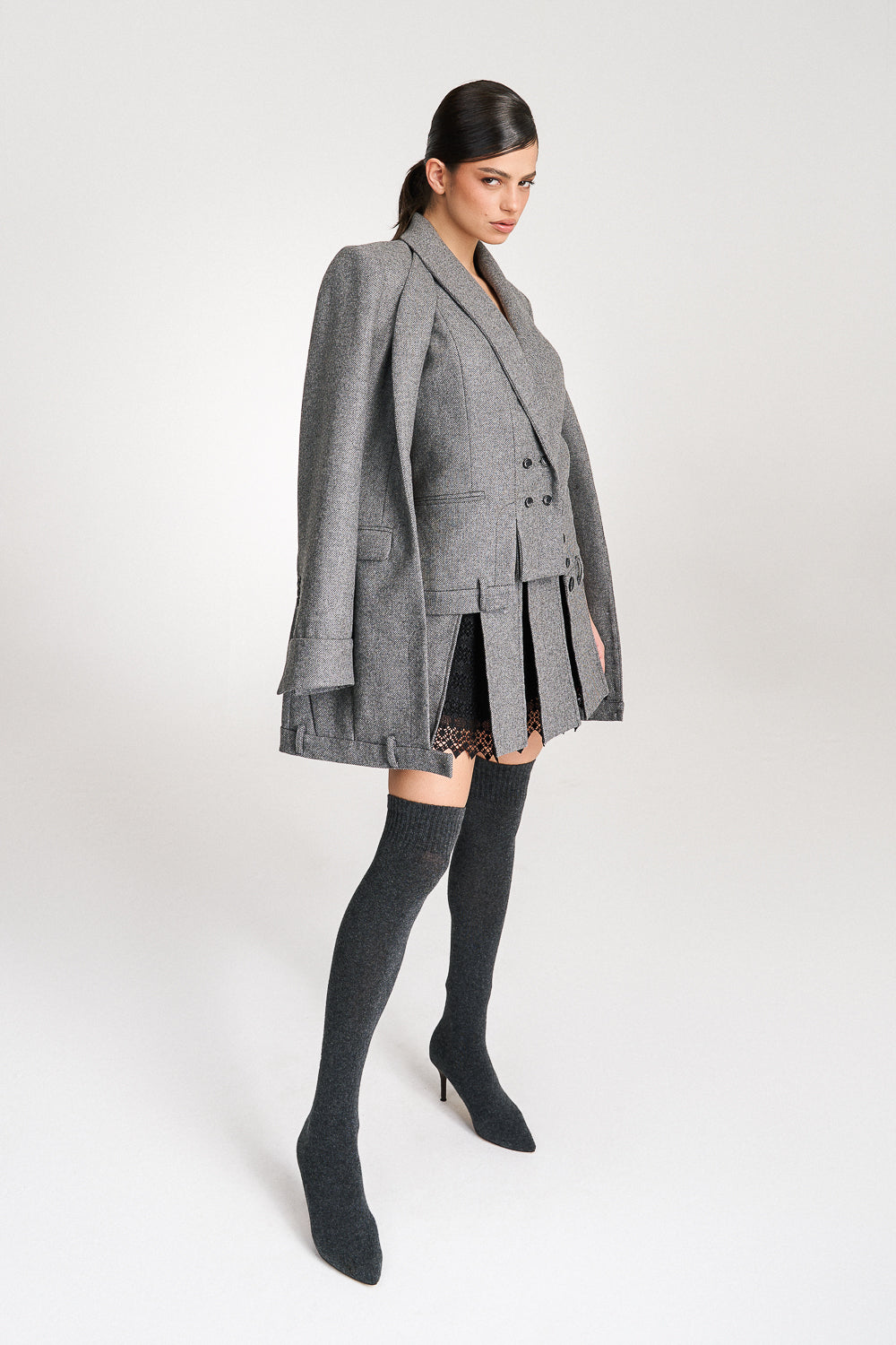 'Lima' Grey Wool Layer Suit Blazer with Vest