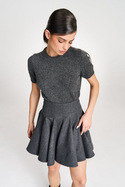 'Emily' Structured Grey Wool Mini Skirt