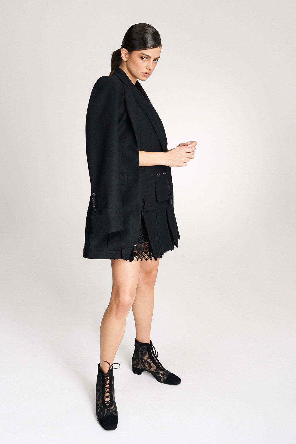 'Lima' Black Wool Layer Suit Blazer with Vest