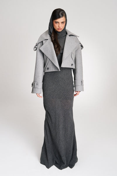 'Rae' Cropped Grey Double-Breasted Wool Coat