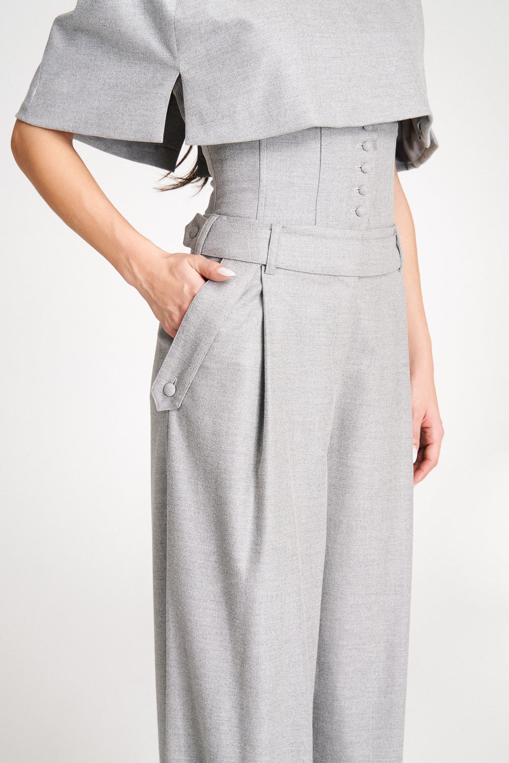 'Tammy' Pleated Wide-Leg Corset Trousers