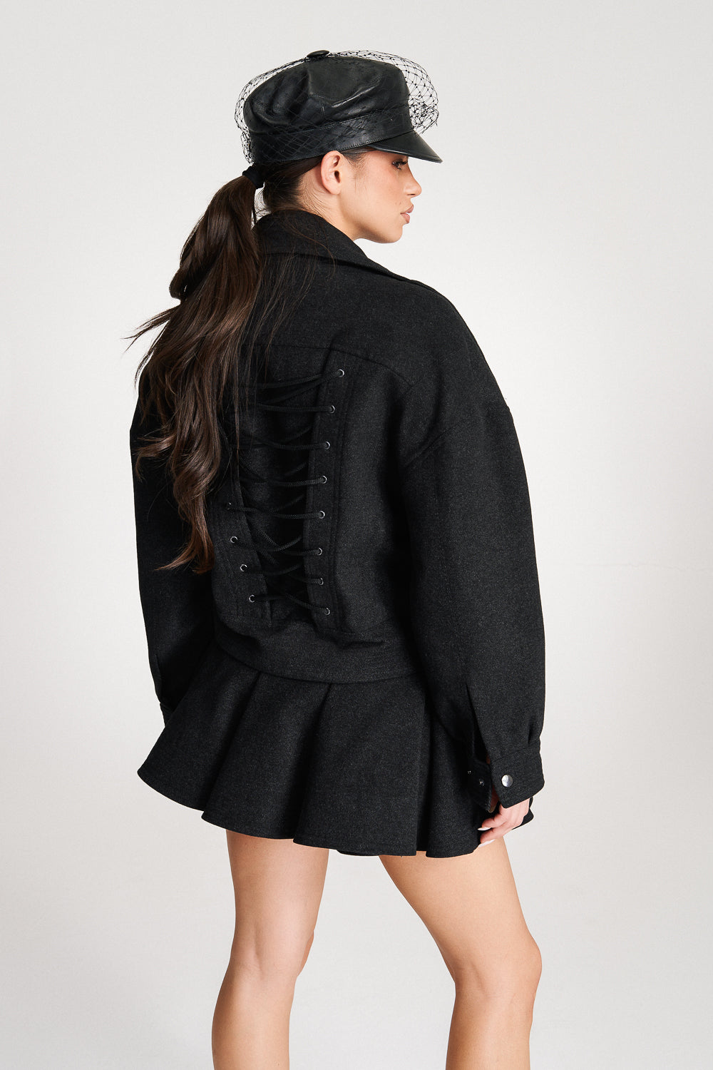 'Iris' Black Wool Wrap Jacket