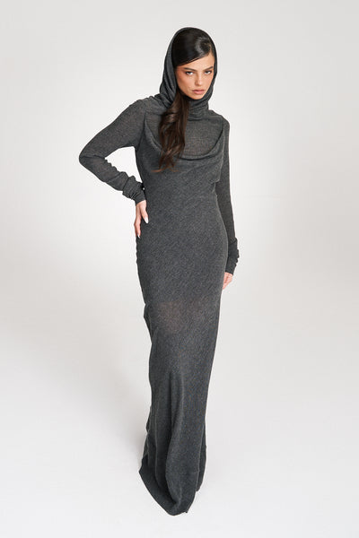 'Risha' Hooded Grey Wool Gown