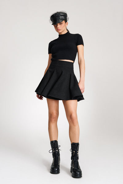 'Emily' Structured Black Wool Mini Skirt