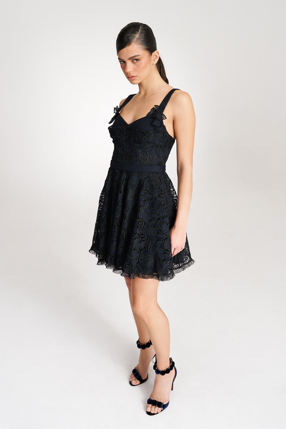 'Elise' Navy and Black Lace Mini Dress