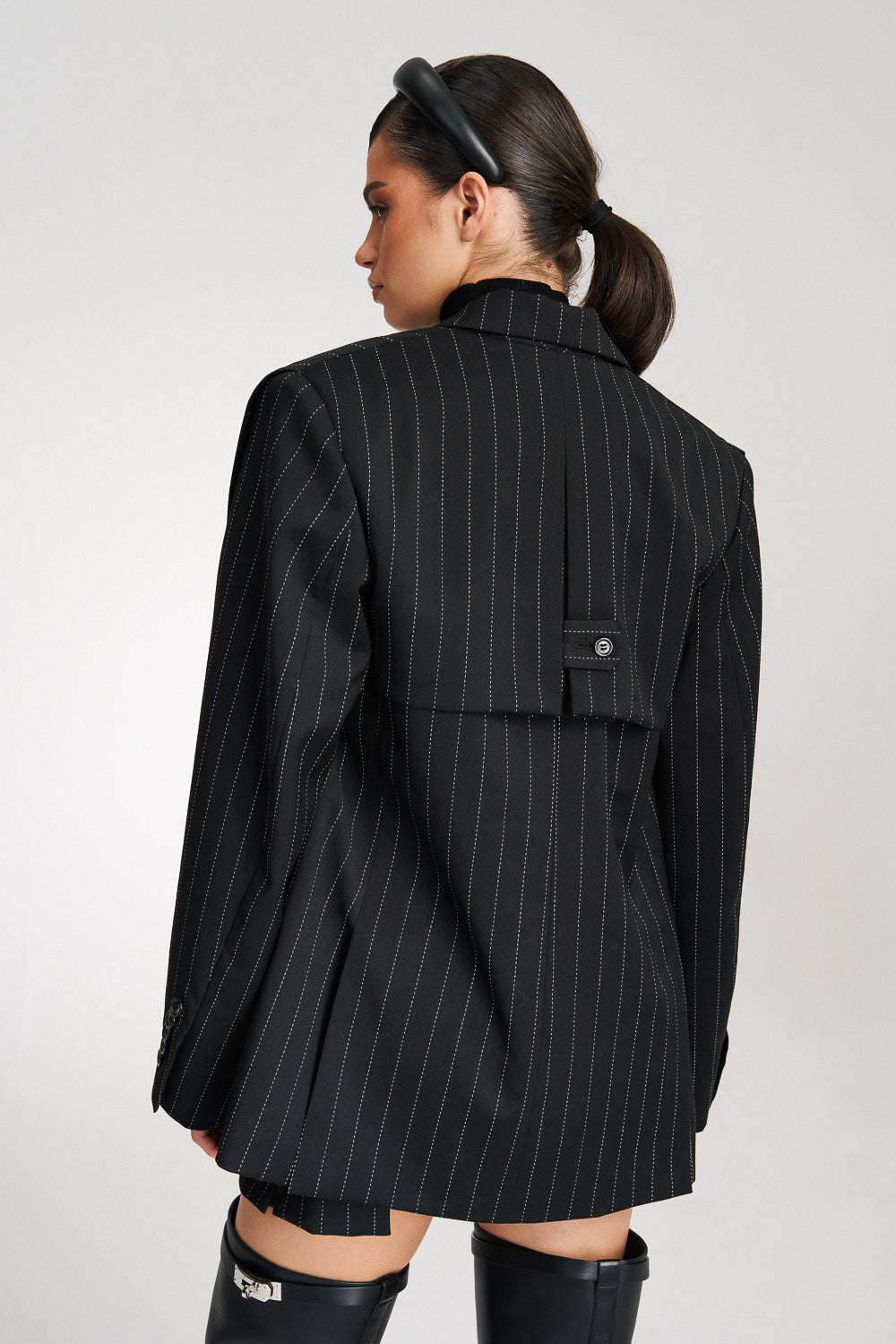‘Ava‘ Pinstriped Double-Breasted Crepe Blazer