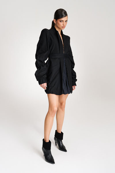 'Reese' Longline Ruched Cotton Bomber Jacket-Dress