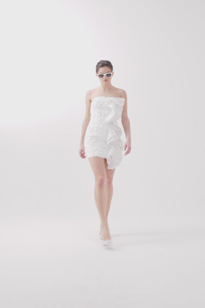 3D Bouclé Sequined White Dress