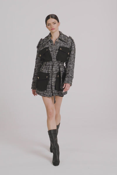 'Fay' Belted Tweed Contrast Jacket