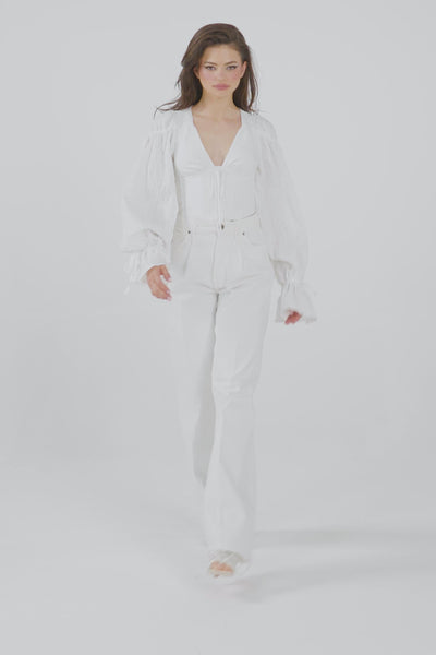 'JENNA' Cropped Corset White Textured Cotton Blouse