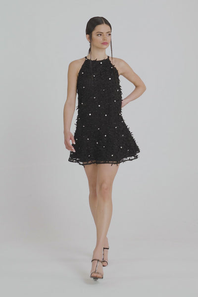 'Aminah' Crystal-Embellished Black Mini Dress