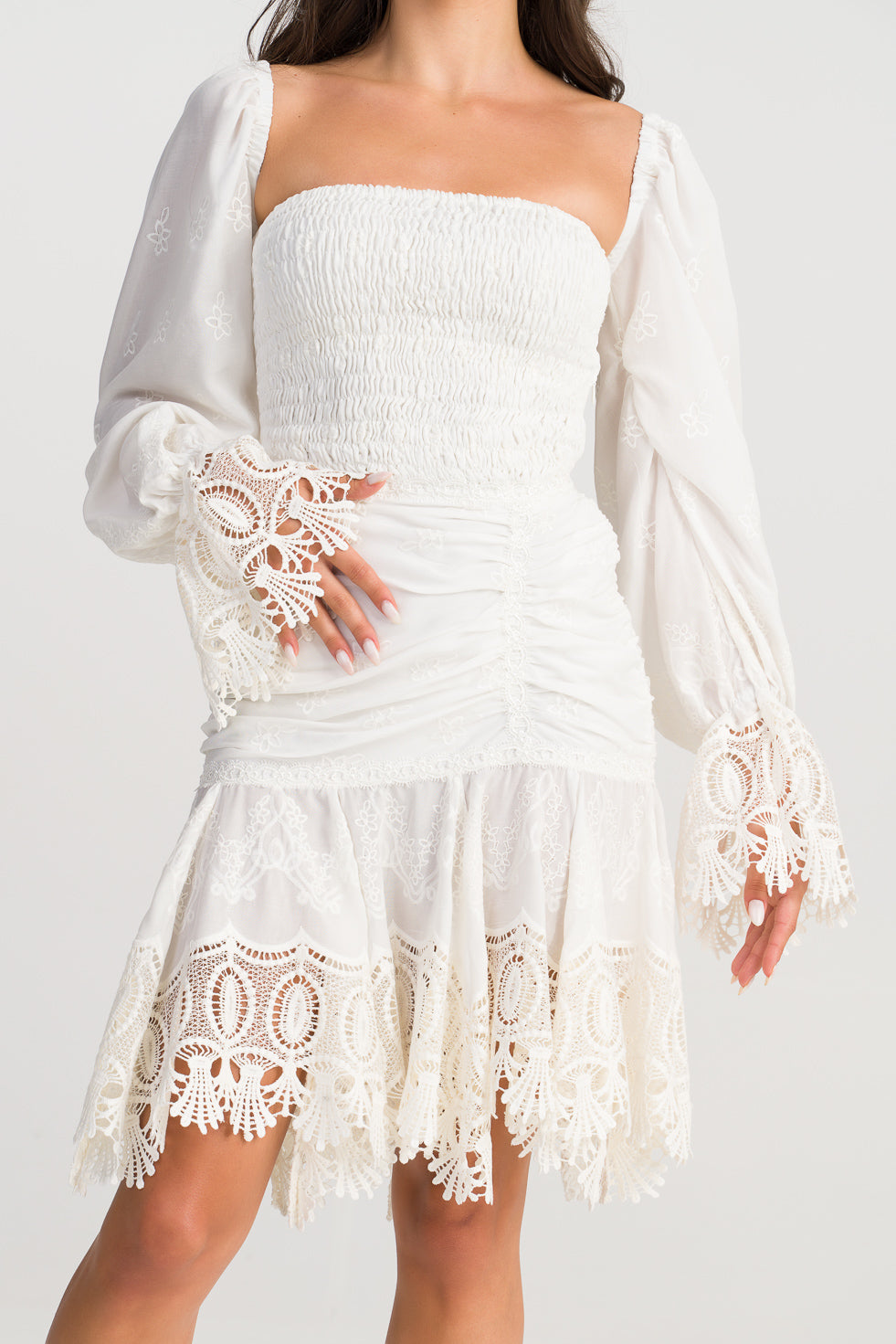 Eliana Cream Ruffled broderie cotton-blend mini dress