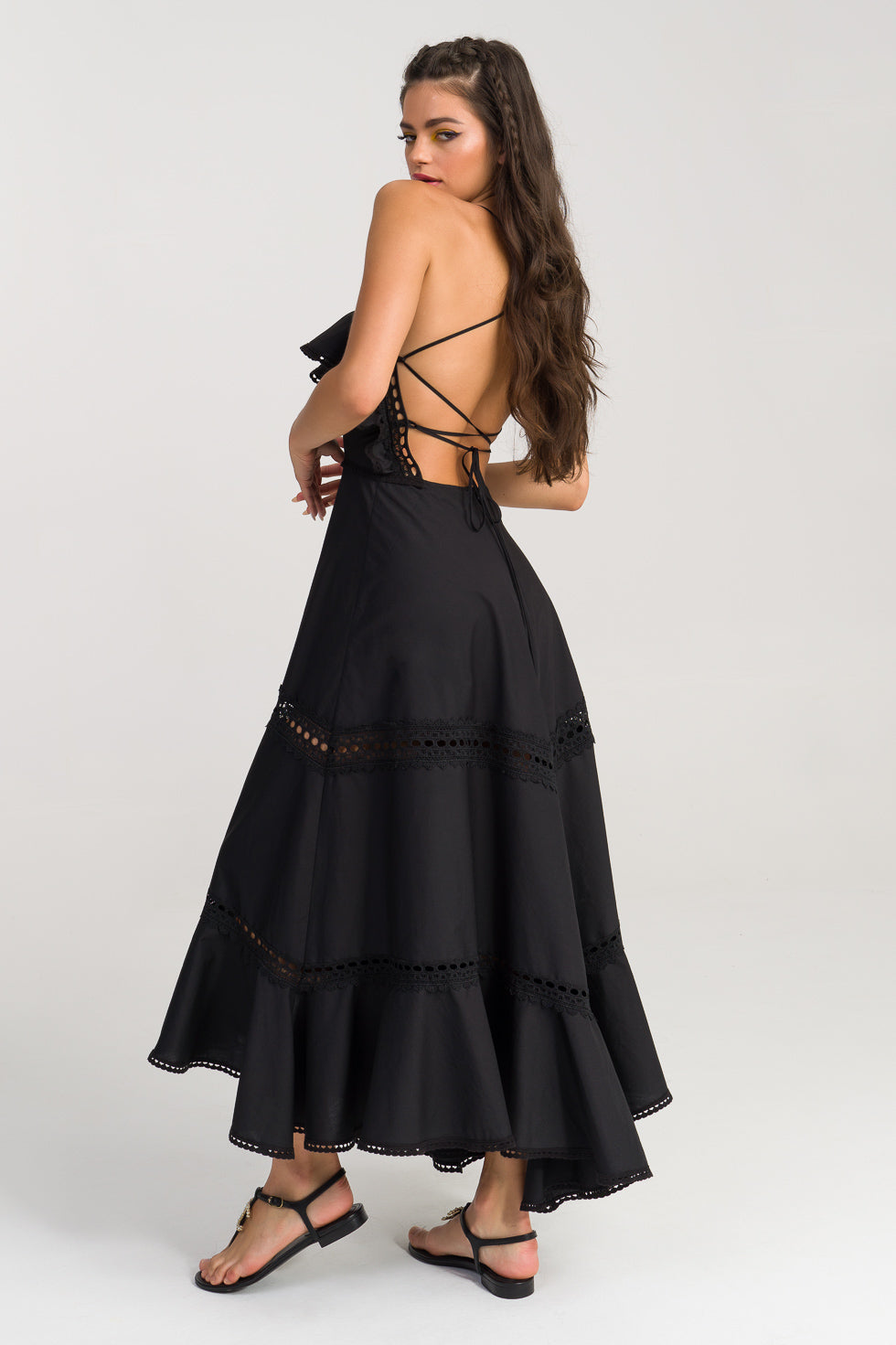 Ali Black Broderie maxi dress