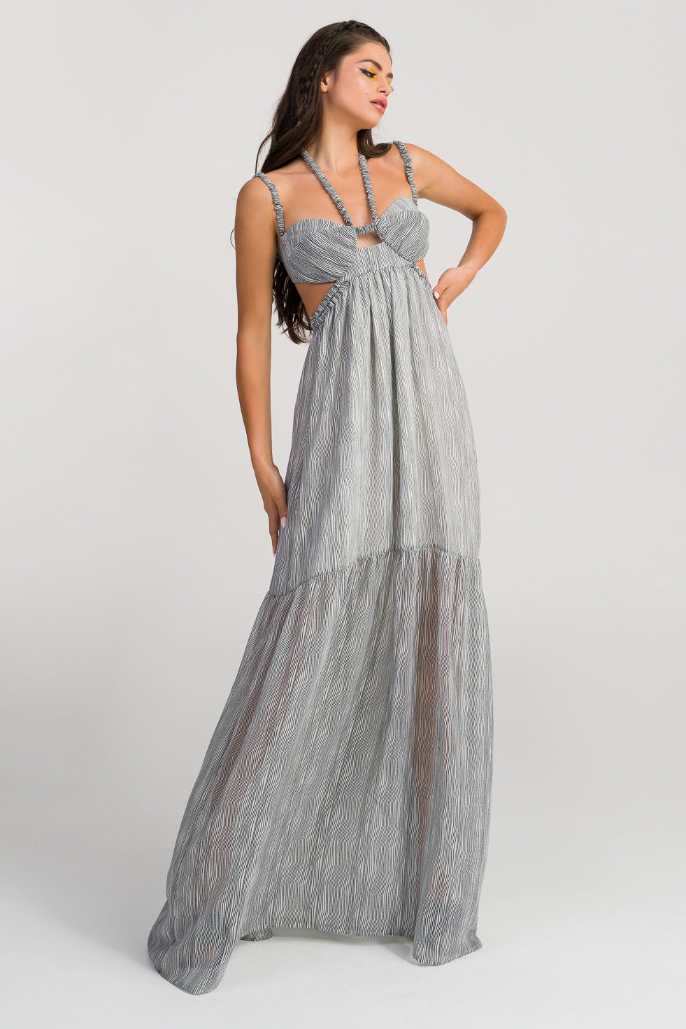 Lillian  Multi Silk flared maxi dress