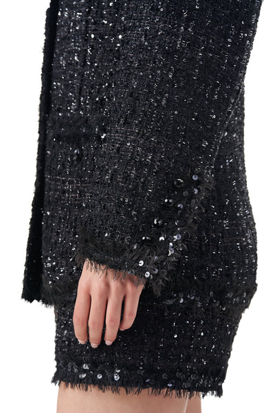 Caroline Fringe and Sequin embellished structured longline blazer