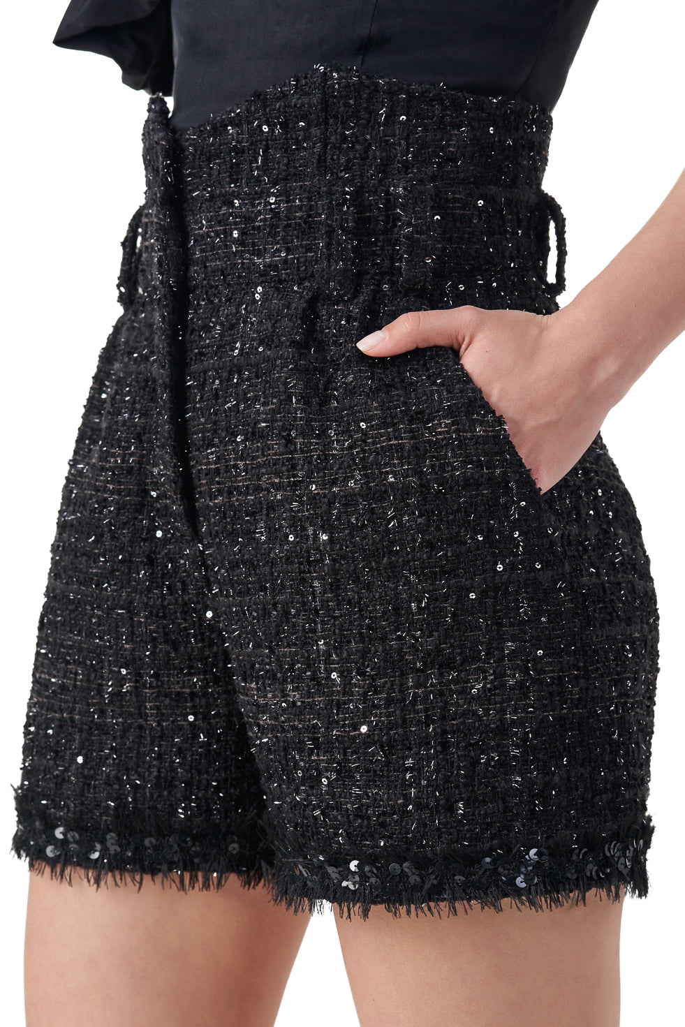 Eliana Fringe and Sequin embellished structured shorts