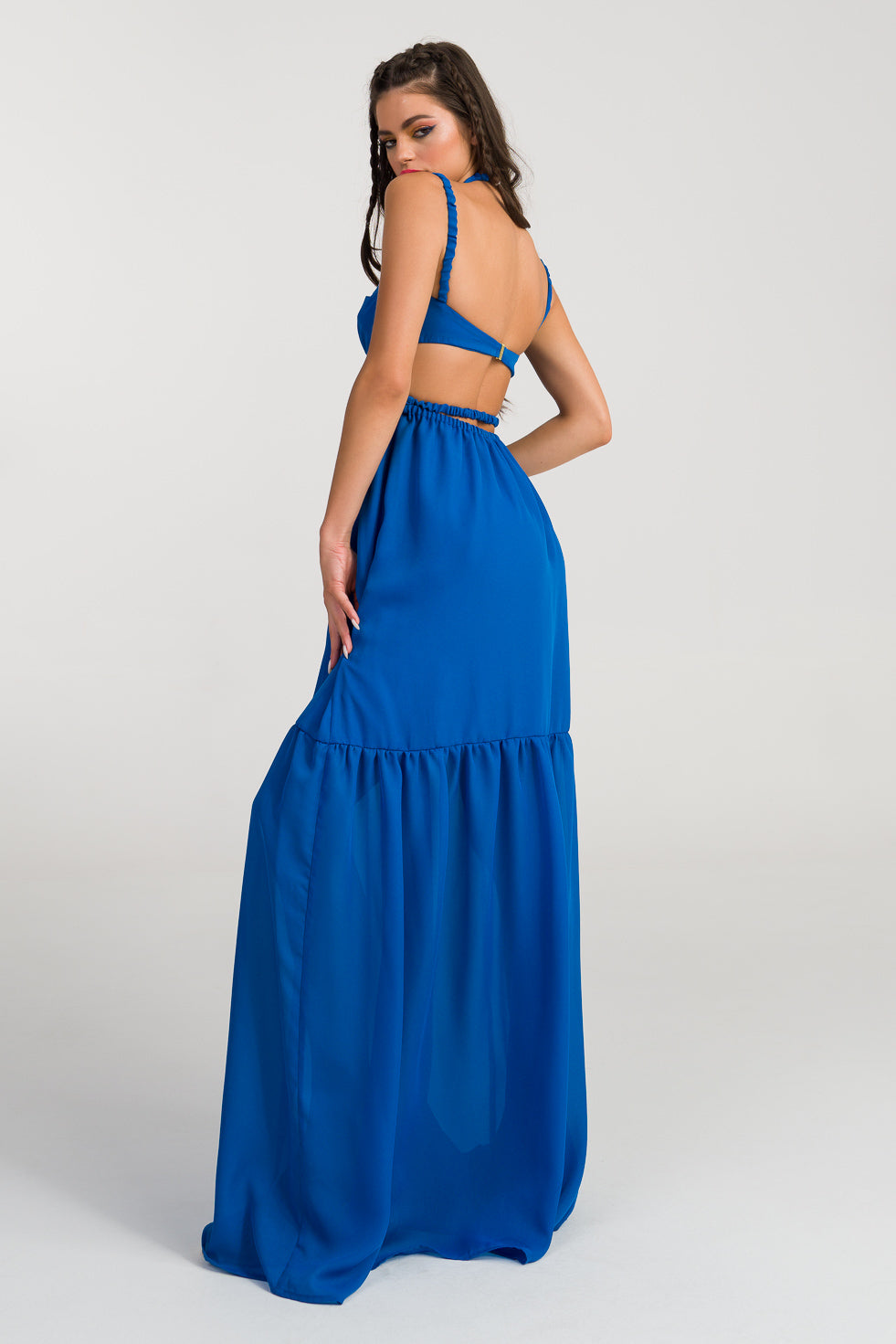 Lillian Blue Silk flared maxi dress