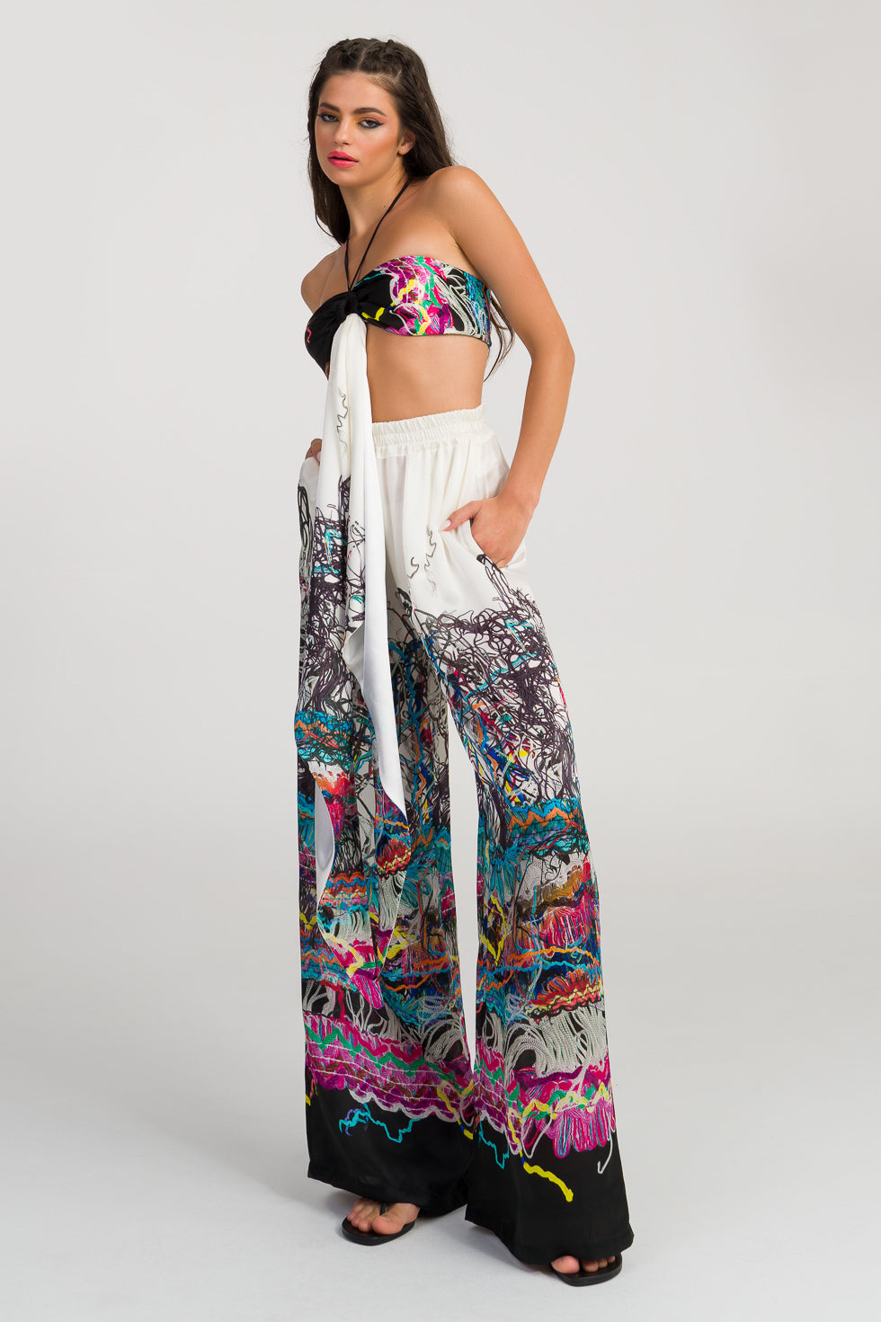 Sahar  Multi Silk flared trousers