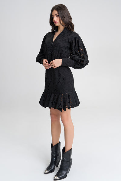 Amelia Black Ruffled broderie cotton-blend mini dress