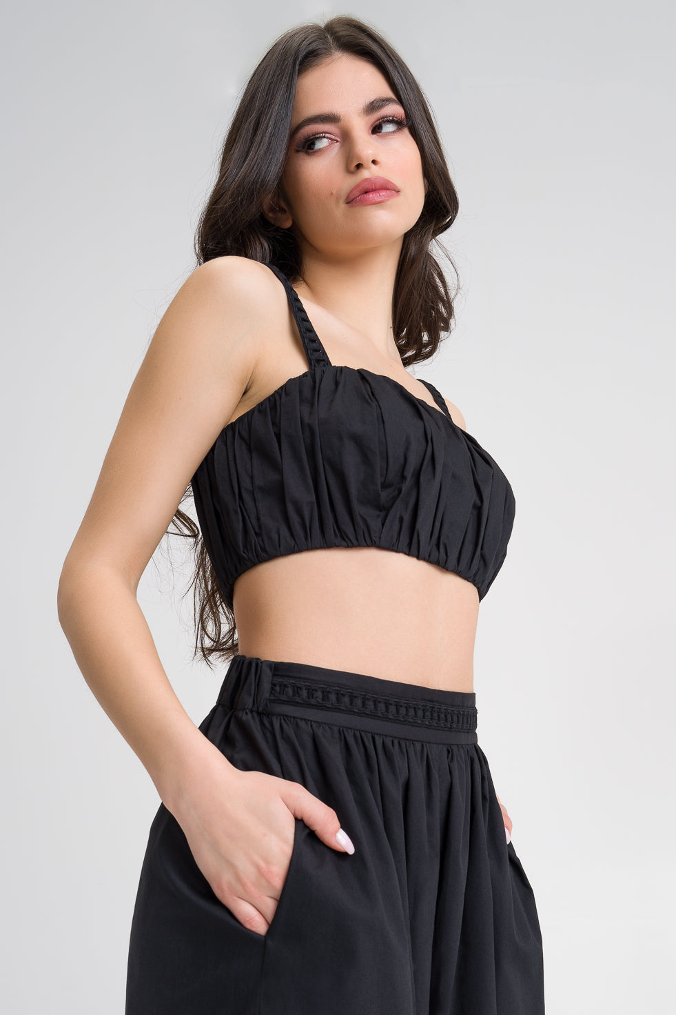 Lucy Black cotton blend embroided cropped top