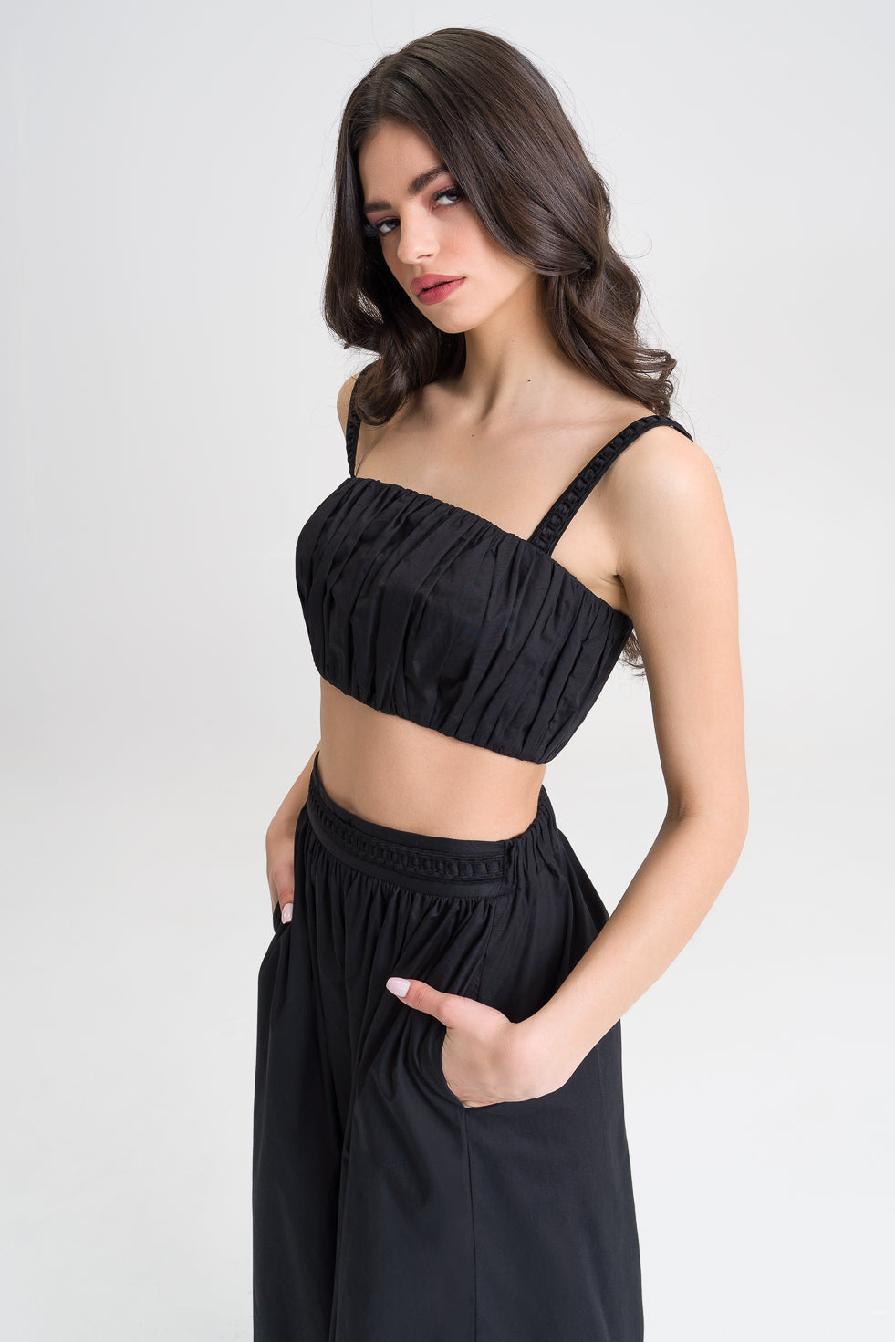 Lucy Black cotton blend embroided cropped top