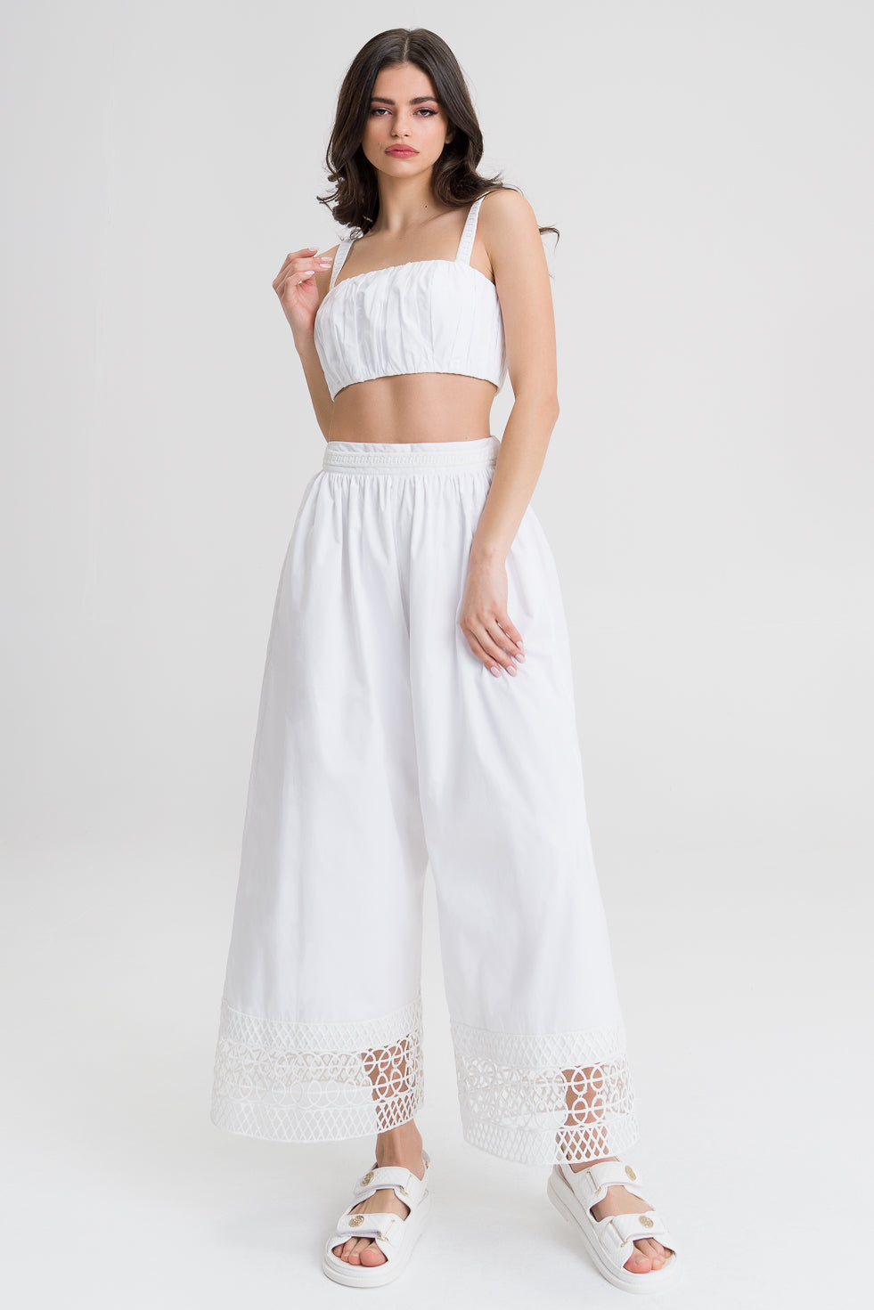 Lucy White cotton blend embroided cropped top