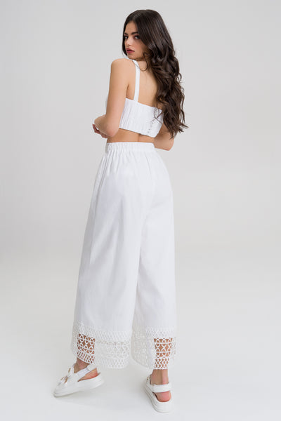 Lucy White cotton blend embroided cropped top