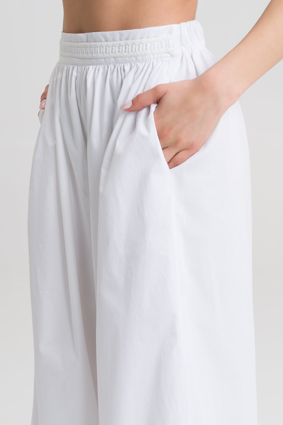 Sadie White cotton blend embroided wide pants