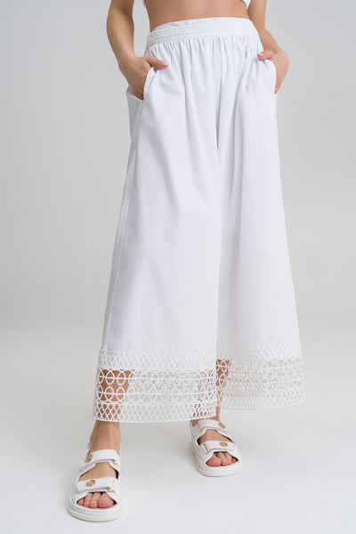 Sadie White cotton blend embroided wide pants