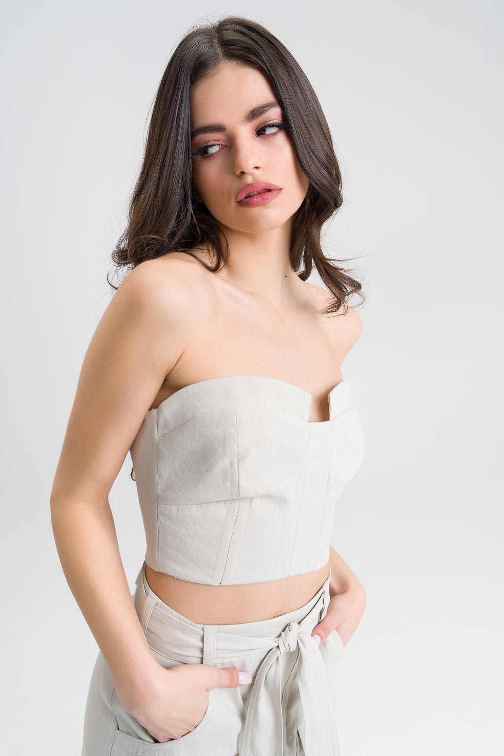 Cami Cream Linen structured corset top