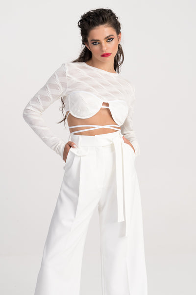 'Neo' White silk-cotton cropped Top