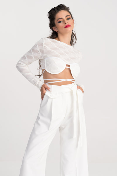 'Neo' White silk-cotton cropped Top