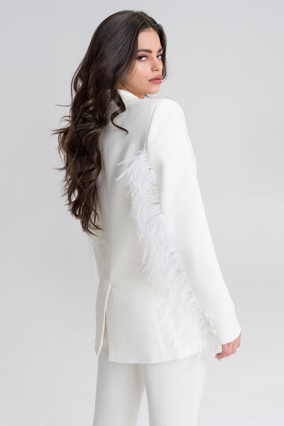 Ivy White Cotton blend feather embellished suit blazer