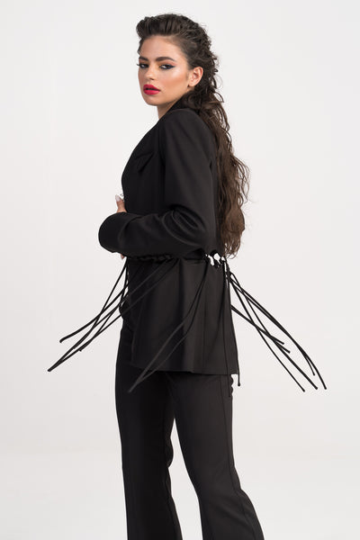 'Lauren' cutout panels black crepe blazer