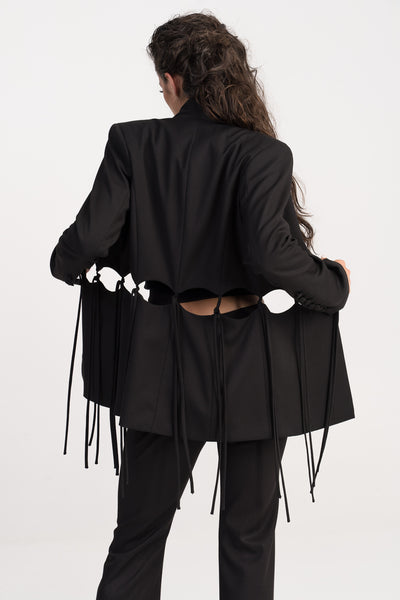 'Lauren' cutout panels black crepe blazer