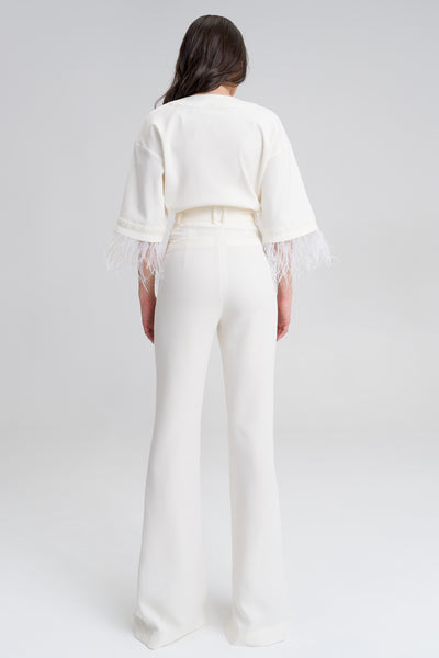 Anna  White Cotton blend Flared suit pants
