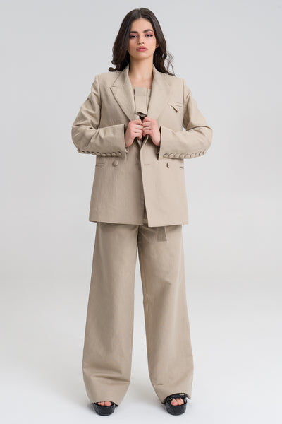 Gianna  Beige Linen Oversized suit Blazer