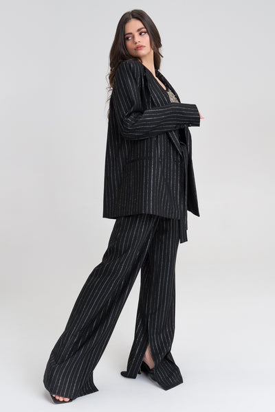 Brooklyn  Black Cotton blend oversized suit metallic blazer